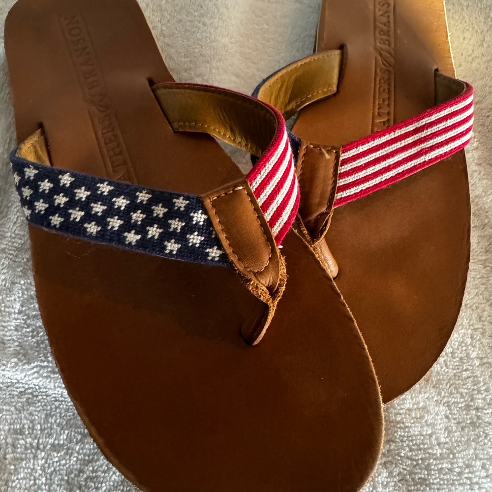 Smathers & Branson Old Glory Patriotic Brown Sandals with Red and Blue Straps